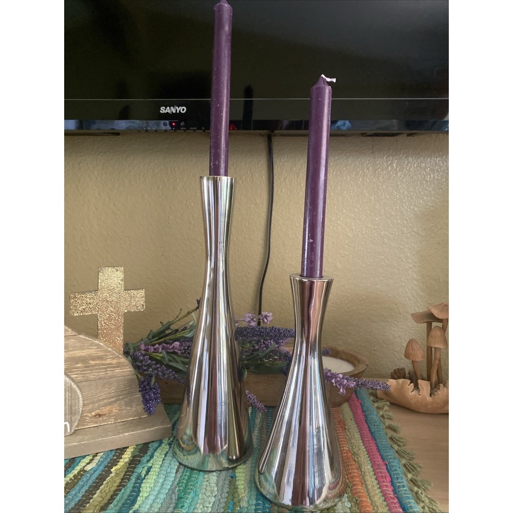 Silver Candle Holders Taper India Aluminum, Metal. Nice Set!! Set of 2
